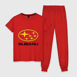Пижама хлопковая женская Subaru Logo, цвет: красный
