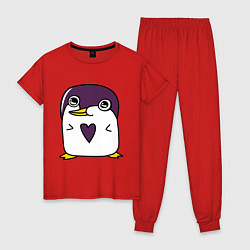Пижама хлопковая женская Нарисованный пингвин, цвет: красный