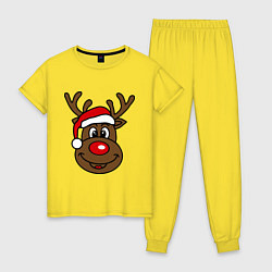 Пижама хлопковая женская Рождественский олень, цвет: желтый