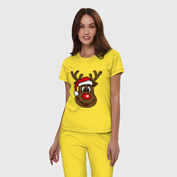 Пижама хлопковая женская Рождественский олень, цвет: желтый — фото 2