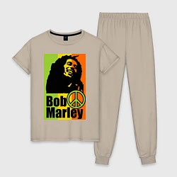 Пижама хлопковая женская Bob Marley: Jamaica, цвет: миндальный