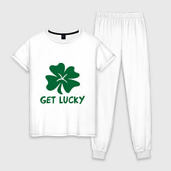 Пижама хлопковая женская Get lucky, цвет: белый