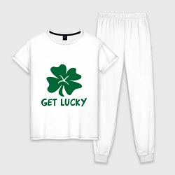 Пижама хлопковая женская Get lucky, цвет: белый