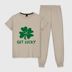 Пижама хлопковая женская Get lucky, цвет: миндальный