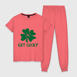 Пижама хлопковая женская Get lucky, цвет: коралловый