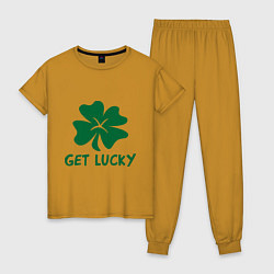 Пижама хлопковая женская Get lucky, цвет: горчичный