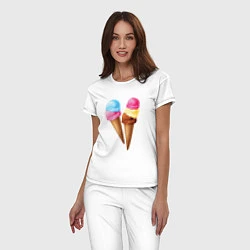 Пижама хлопковая женская Мороженое, цвет: белый — фото 2