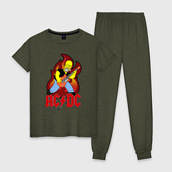 Пижама хлопковая женская AC/DC Homer, цвет: меланж-хаки