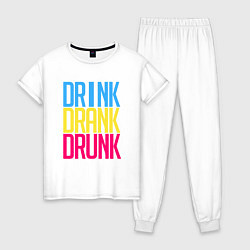 Пижама хлопковая женская Drink Drank Drunk, цвет: белый