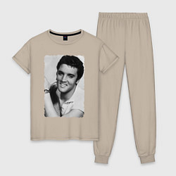 Пижама хлопковая женская Улыбка Элвиса, цвет: миндальный