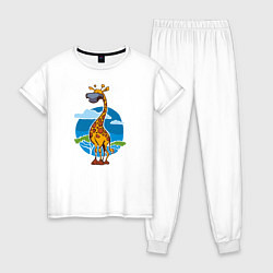 Пижама хлопковая женская Летний жираф, цвет: белый