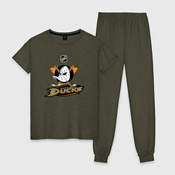 Пижама хлопковая женская NHL: Anaheim Ducks, цвет: меланж-хаки