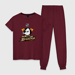 Пижама хлопковая женская NHL: Anaheim Ducks, цвет: меланж-бордовый