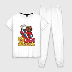 Пижама хлопковая женская Hockey: Go Russia, цвет: белый