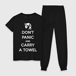 Пижама хлопковая женская Dont panic & Carry a Towel, цвет: черный