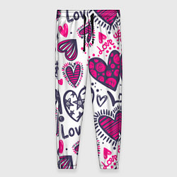 Брюки женские Love - pink hearts, цвет: 3D-принт