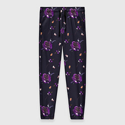 Женские брюки Фиолетовые розы на темном фоне