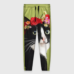 Женские брюки Кот и цветы