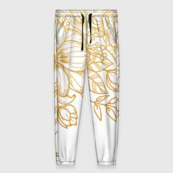 Женские брюки Золотые цветы на белом