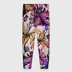 Женские брюки Цветы Разноцветные