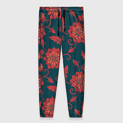 Женские брюки Red flowers texture