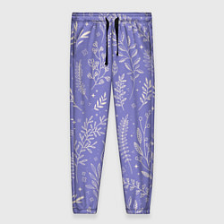 Женские брюки Цветы и Листья На Фиолетовом Фоне