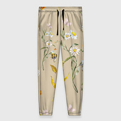 Женские брюки Нарисованные Цветы Ромашки и Пчёлы