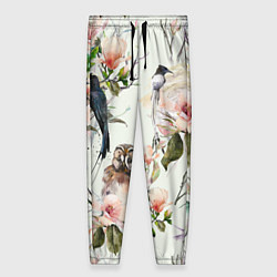 Женские брюки Цветы Нарисованные Магнолии и Птицы