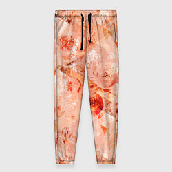 Женские брюки Гранжевый цветочный узор, коралловый фон
