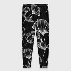 Женские брюки Графичные цветы на черном фоне