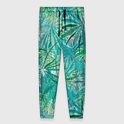 Женские брюки Тропические листья на зеленом фоне