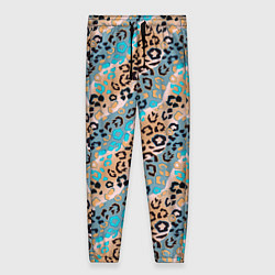 Женские брюки Леопардовый узор на синих, бежевых диагональных по