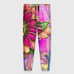 Женские брюки Розовый цветок стеклянный орнамент
