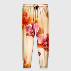 Женские брюки Акварельные цветы - персиковый паттерн
