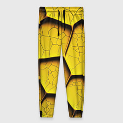 Брюки женские Желтые шестиугольники с трещинами - объемная текст, цвет: 3D-принт