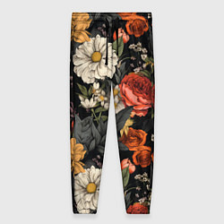 Женские брюки Цветочный паттерн на черном