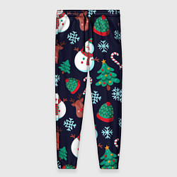 Женские брюки Снеговички с рождественскими оленями и елками