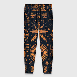 Брюки женские Паттерн в славянском стиле на тёмном фоне, цвет: 3D-принт
