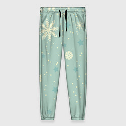 Женские брюки Снежинки и звезды на матно зеленем