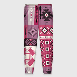 Женские брюки Этническая геометрия в розовой палитре