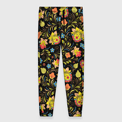 Женские брюки Хохломская роспись разноцветные цветы