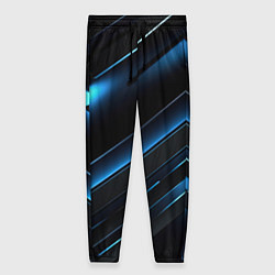Женские брюки Черный абстрактный фон и синие неоновые вставки