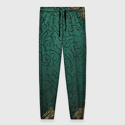 Женские брюки Узоры золотые на зеленом фоне