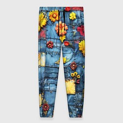 Брюки женские Подсолнухи на джинсах, цвет: 3D-принт