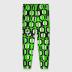 Женские брюки Техно узор из шестиугольников зелёный