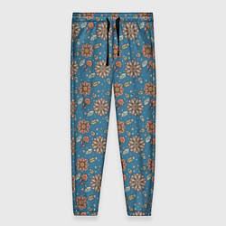 Женские брюки Цветочный узор в стиле бохо на синем