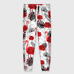Брюки женские Фламинго с розой, цвет: 3D-принт
