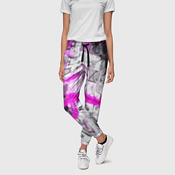 Брюки женские Бело-розовая абстракция на чёрном фоне, цвет: 3D-принт — фото 2
