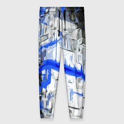 Женские брюки Сине-белая абстракция на чёрном фоне