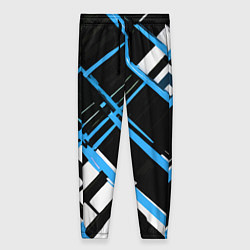 Брюки женские Сине-белые линии на чёрном фоне, цвет: 3D-принт